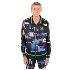 MILFDAD Black Spreadsheet Track Jacket Small Eclectic Grandpa